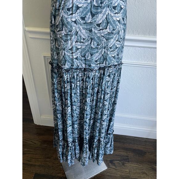 Fresha London Strapless Tiered Ruffle Maxi Leaf Palm Print Dress XS - Picture 8 of 11